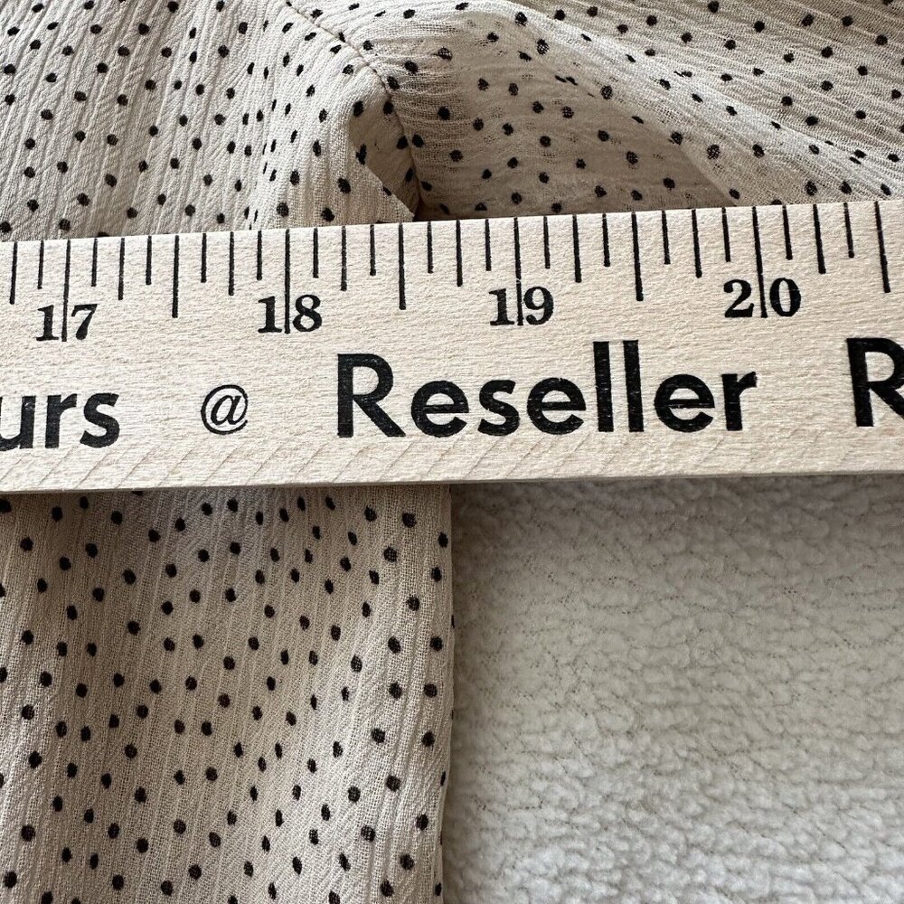 Loft Women's SZ M Black Polka Dot Beige Long Sleeve Ruffle Blouse Romantic - Picture 3 of 9